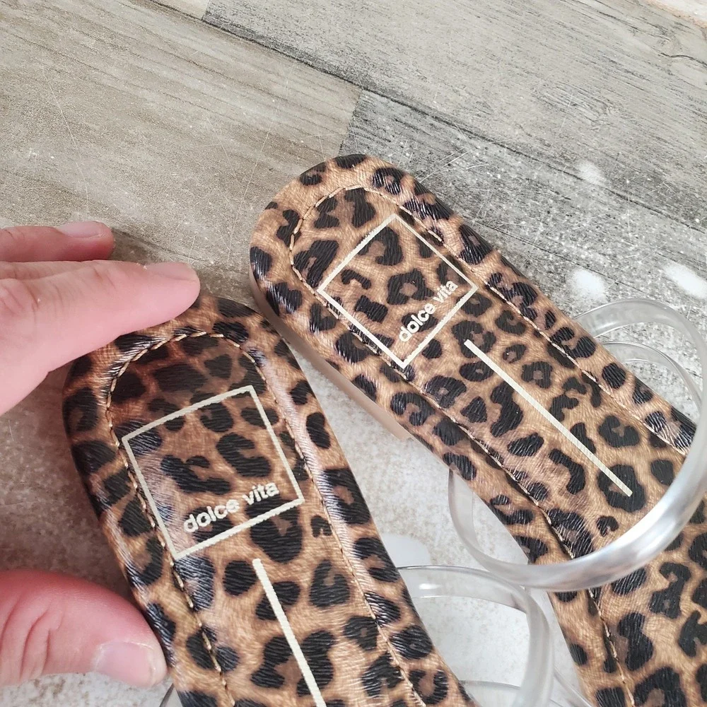 Dolce Vita Leanna Leopard Sandals Womens Sz 7.5 Clear Transparent